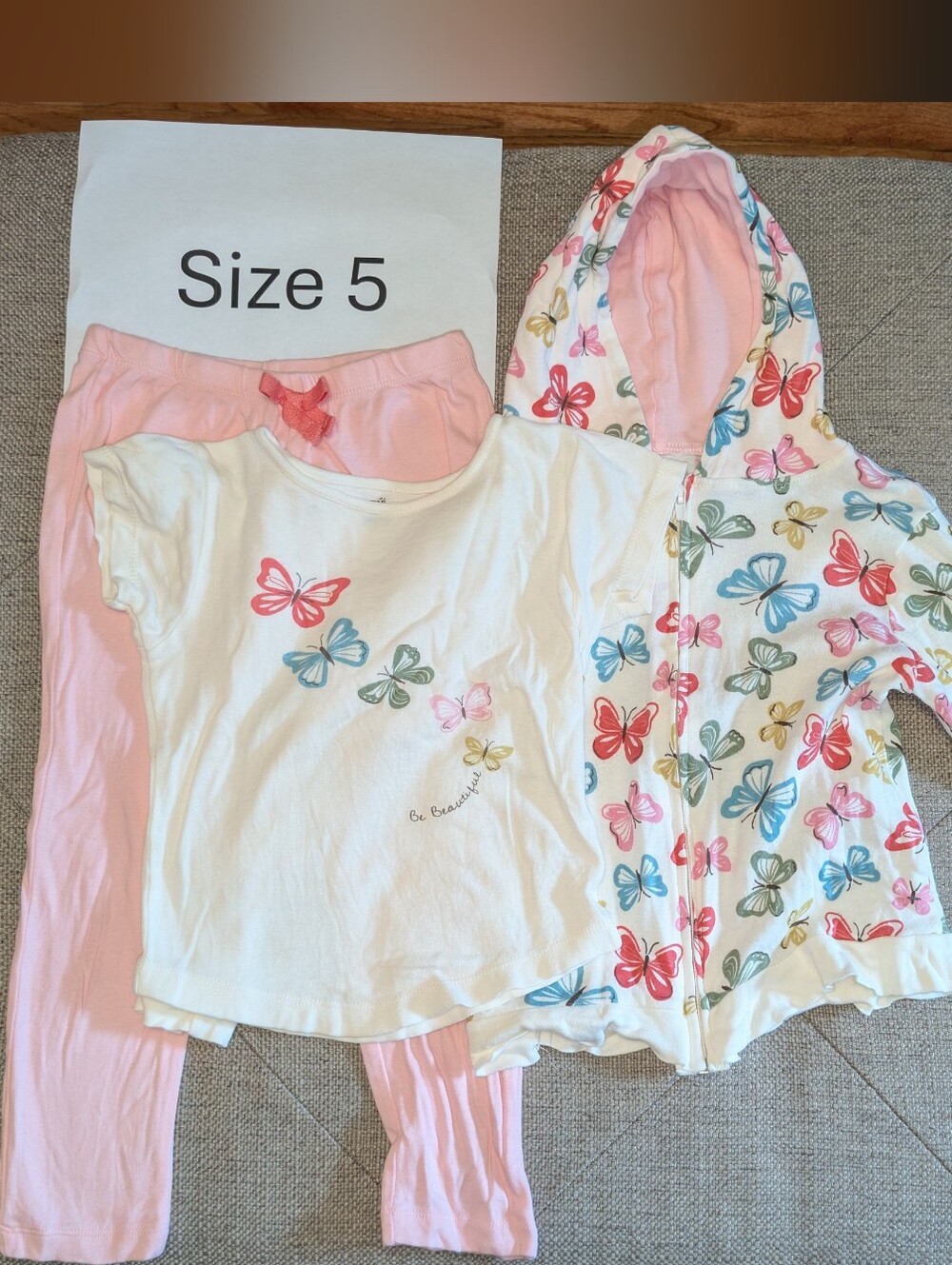 Girls Pink & White Butterfly Matching Set - 3pc Hoodie, Tee & Leggings
